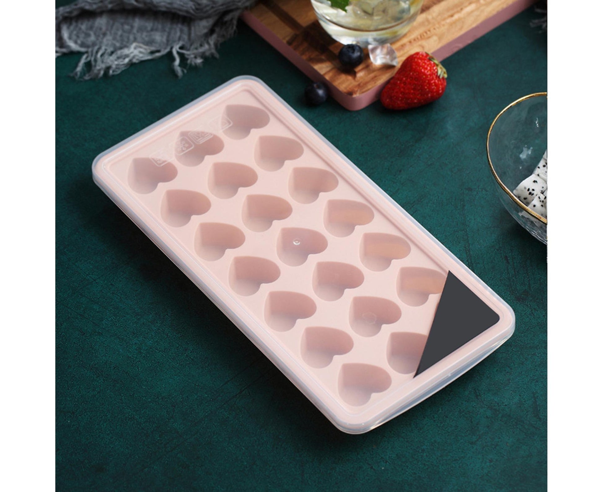 Ice Mold Portable Easy Clean Silicone Anti-slip Heart-shaped 21 Grids Ice Cube Mould for Home-Pink V1263-JX-360