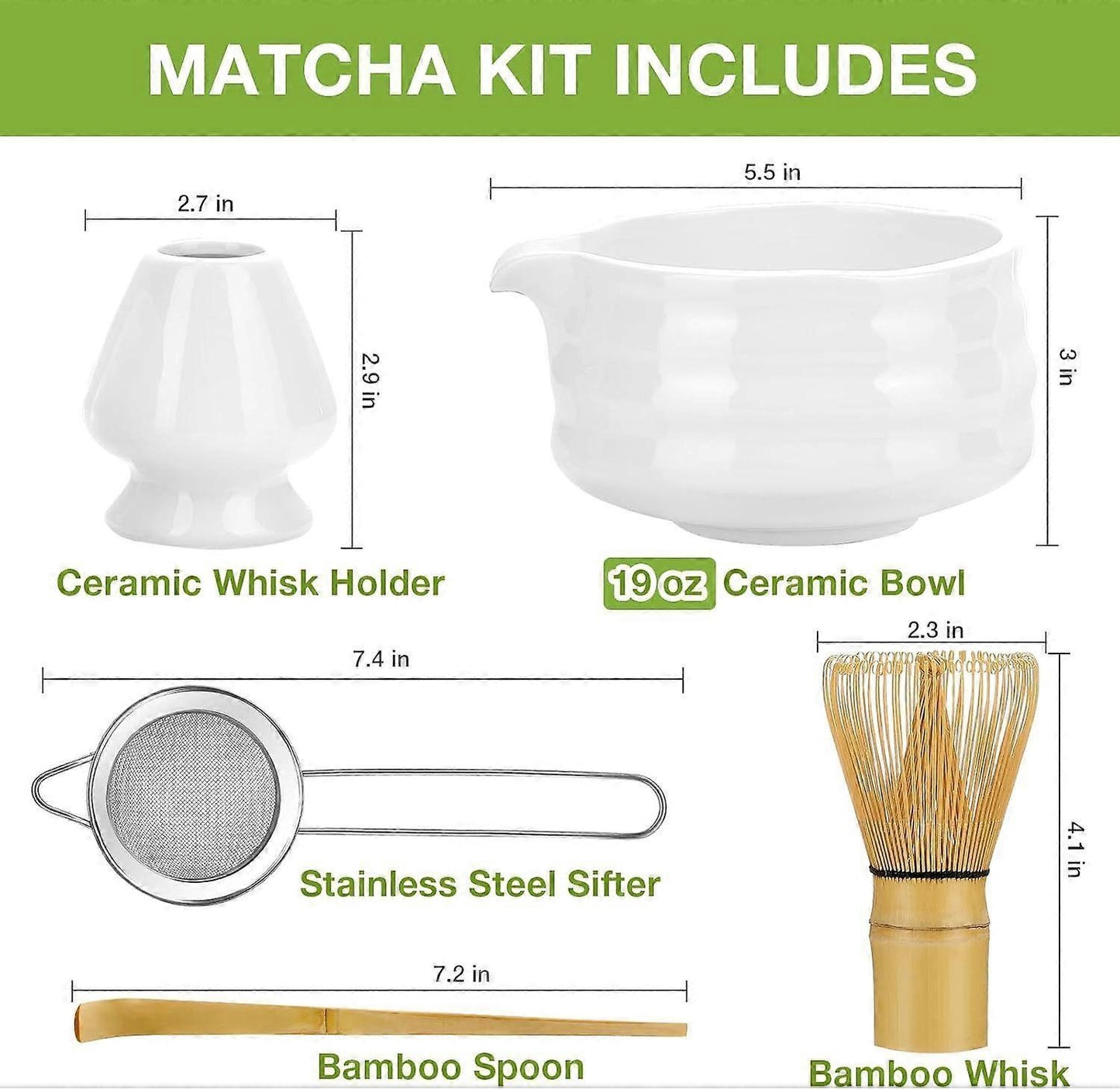 Matcha Whisk Set (5pcs) - Bowl, Bamboo Whisk, Scoop & Holder V1263-JX-3616