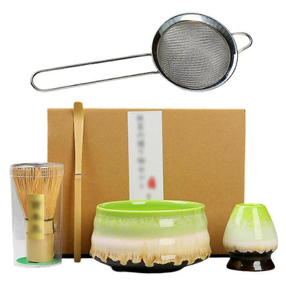 Matcha Kit (5pcs) - Bowl with Spout, Bamboo Whisk, Scoop, Holder, Stainless Sifter V1263-JX-3621