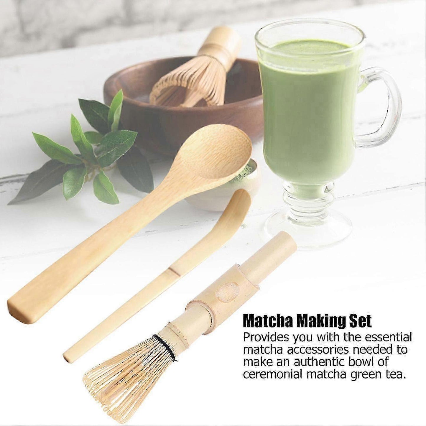 3pcs Bamboo Matcha Making Set - Whisk, Hooked Bamboo Scoop, Chashaku, Teaspoon V1263-JX-3637