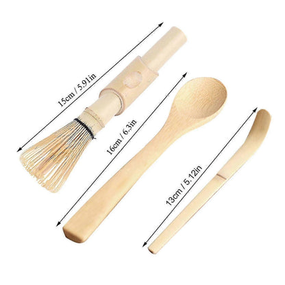 3pcs Bamboo Matcha Making Set - Whisk, Hooked Bamboo Scoop, Chashaku, Teaspoon V1263-JX-3637