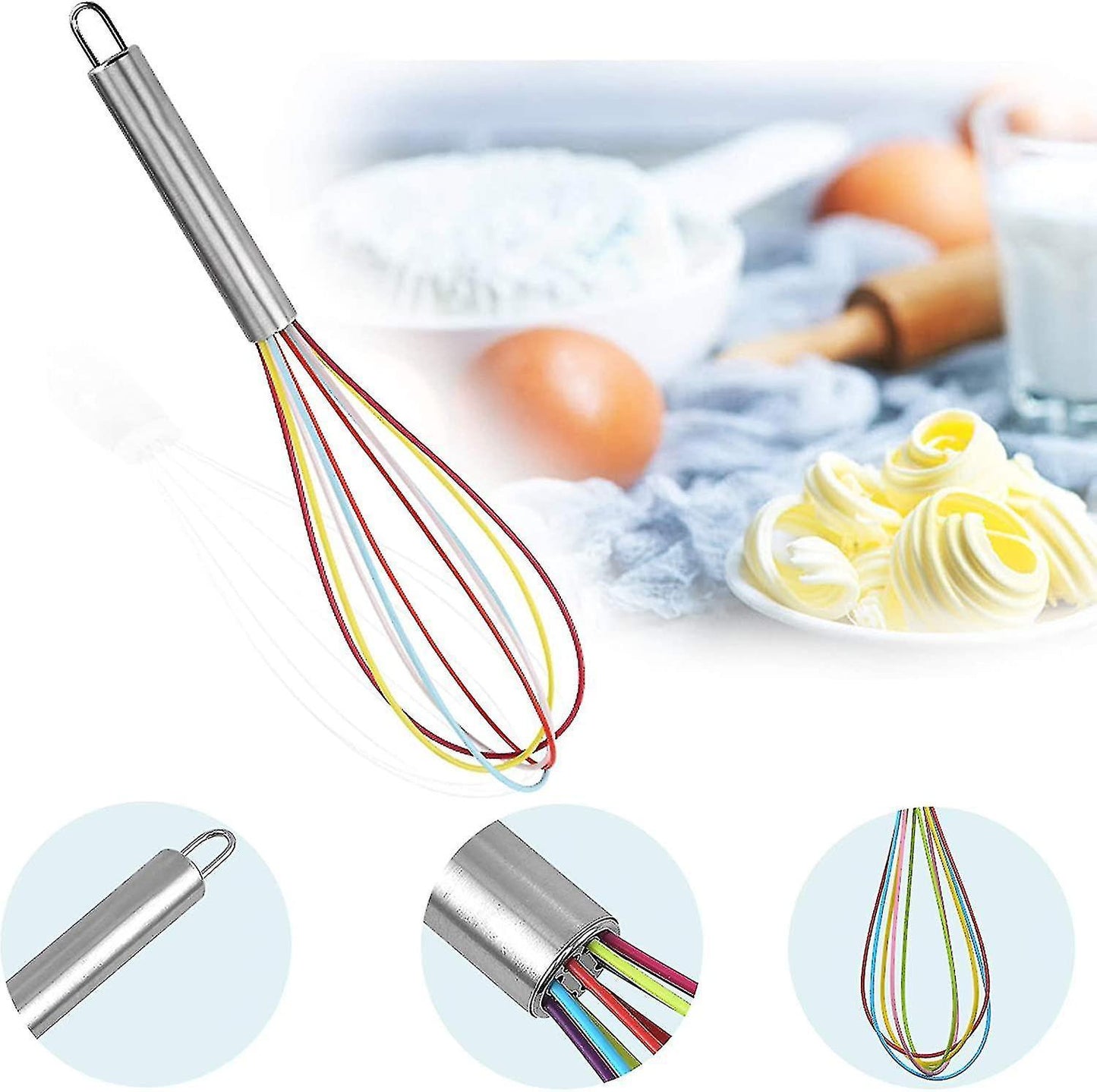 Professional Silicone Whisk Set - 3pcs Stainless Steel Handle Hand Whisk for Kitchen V1263-JX-3645