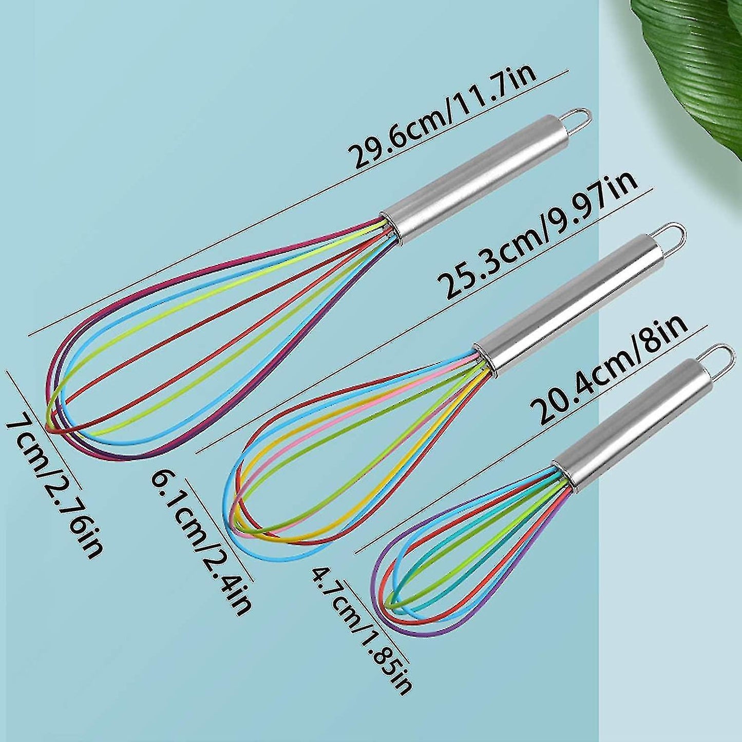 Professional Silicone Whisk Set - 3pcs Stainless Steel Handle Hand Whisk for Kitchen V1263-JX-3645