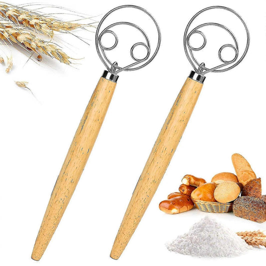 Set of 2 Bread Dough Whisks - Danish Dough Mixer Hand Stirrer V1263-JX-3650