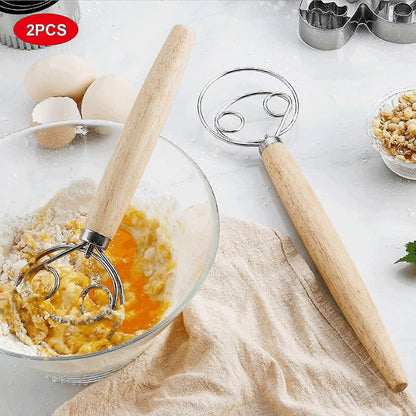 Set of 2 Bread Dough Whisks - Danish Dough Mixer Hand Stirrer V1263-JX-3650