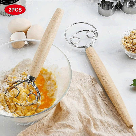 Set of 2 Bread Dough Whisks - Danish Dough Mixer Hand Stirrer V1263-JX-3650