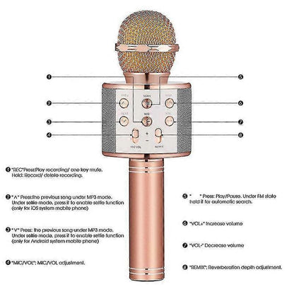 Bluetooth Wireless Microphone - KTV Singing Mic for iPhone, PC, Headset Use V1263-JX-3661