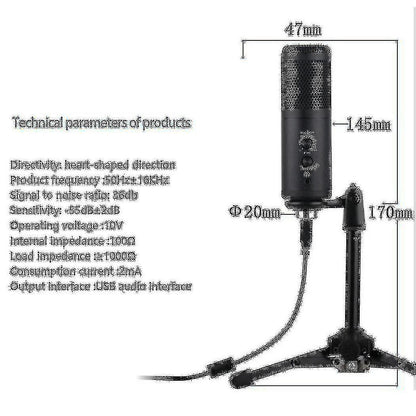 Professional USB Condenser Microphone - Studio Grade Recording Mic V1263-JX-3662