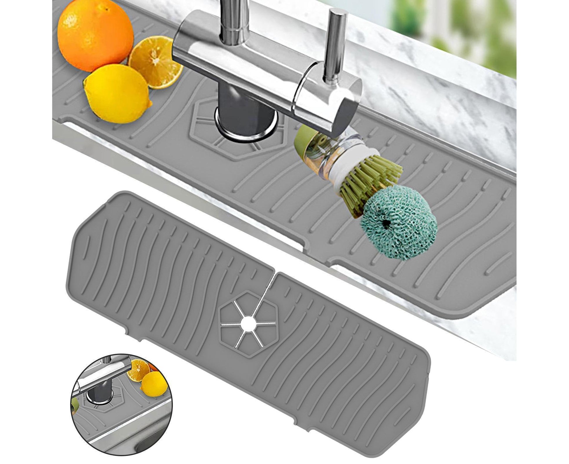 Sink Faucet Mat Silicone Splash-proof Drain Pad-Grey M V1263-JX-367