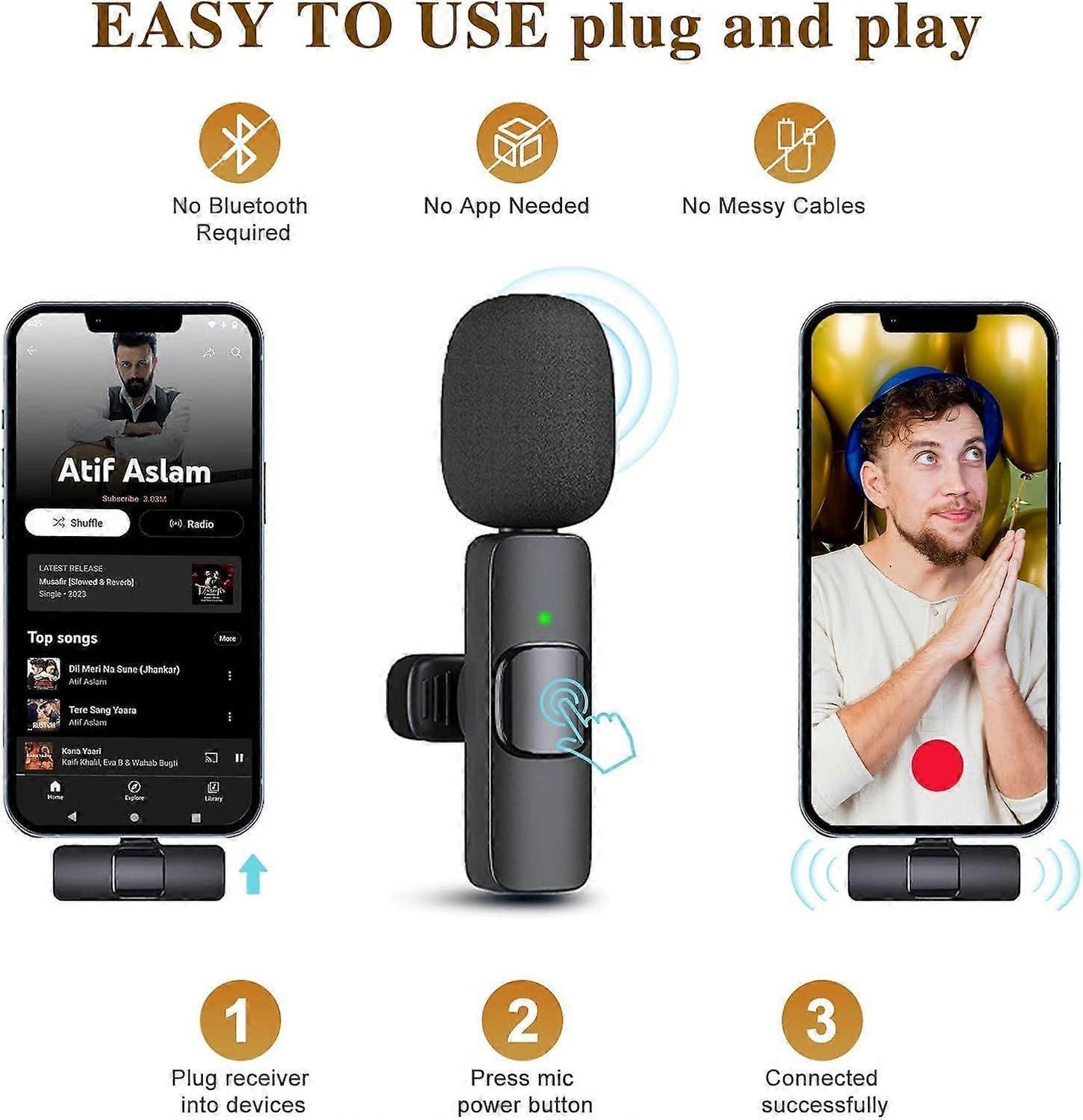 K8 Wireless Lavalier Microphone - Clip-on Mini Mic for Streaming or Interviews V1263-JX-3673