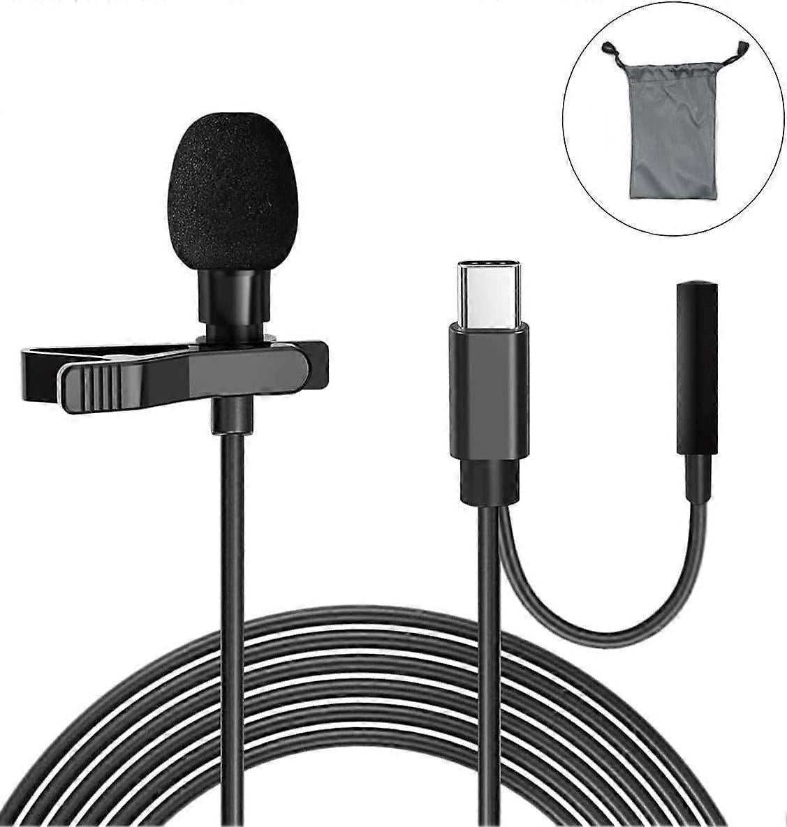 Type-C Lavalier Microphone - Clip-on Mic with Monitoring Interface for Phone V1263-JX-3695
