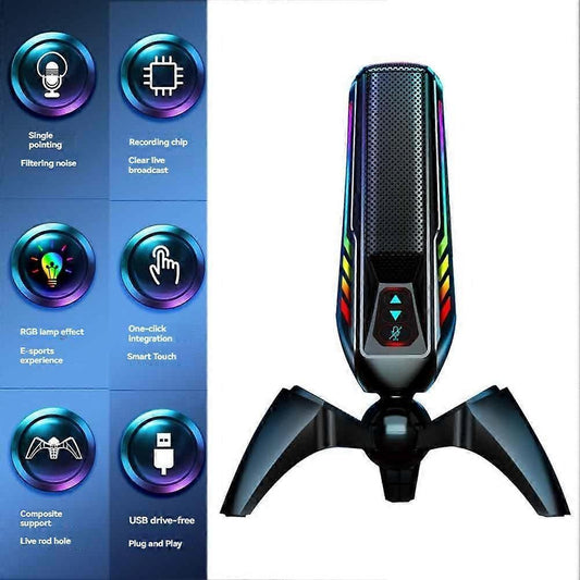 USB Gaming Microphone - Plug-and-Play Computer Condenser Mic V1263-JX-3696