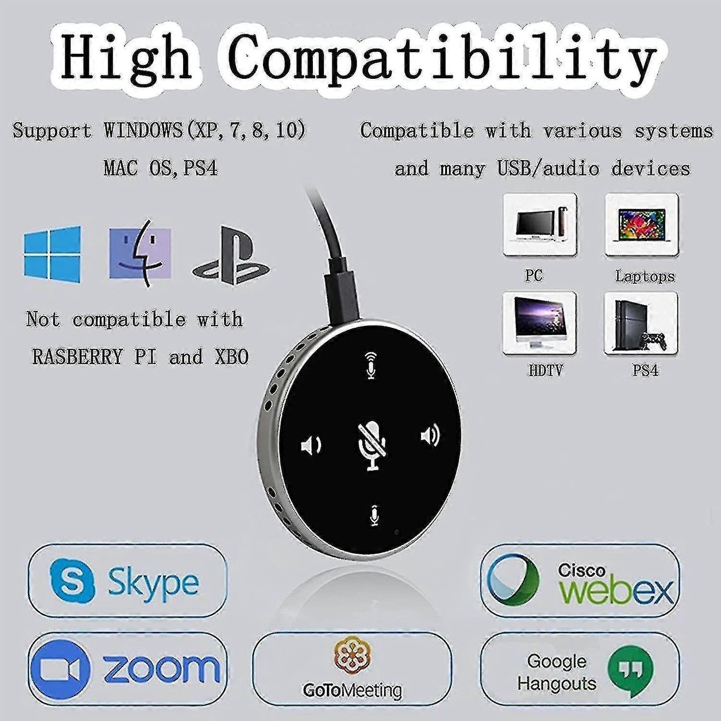 USB Conference Microphone - Omnidirectional Speakerphone for Meetings V1263-JX-3700