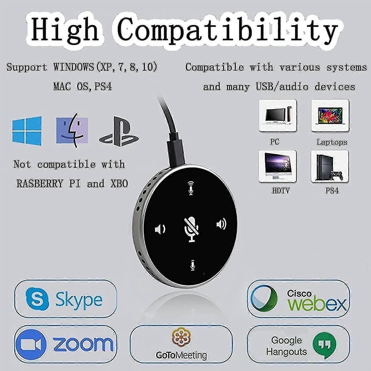USB Conference Microphone - Omnidirectional Speakerphone for Meetings V1263-JX-3700
