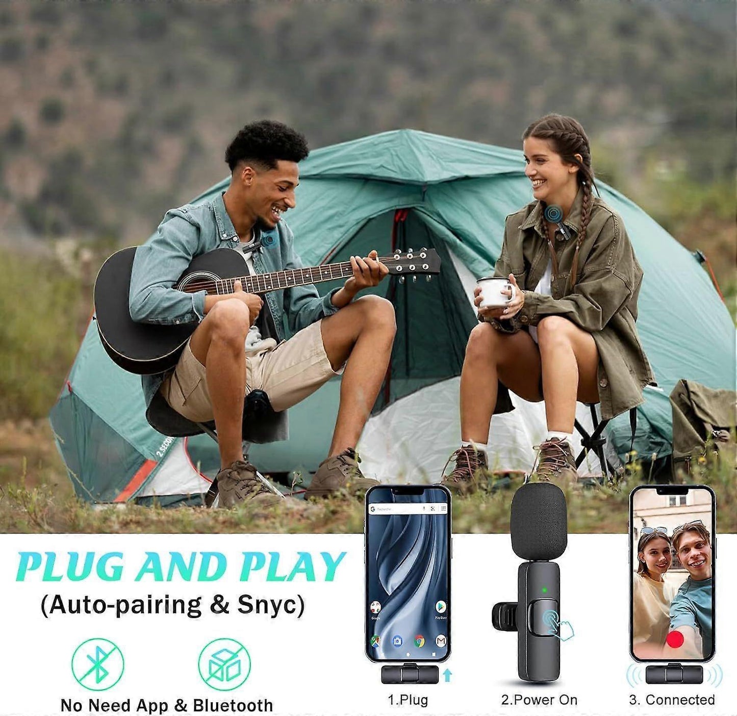 2-Pack Wireless Lavalier Microphones - Clip-on Mini Mics for iPhone Recording V1263-JX-3705
