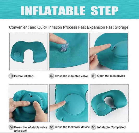 U-Shaped Inflatable Travel Neck Pillow - Soft Velvet Air Pillow for Flights,Car,Office V1263-JX-3715