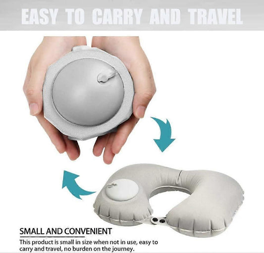 U-Shaped Inflatable Travel Neck Pillow - Soft Velvet Air Pillow for Flights,Car,Office V1263-JX-3716