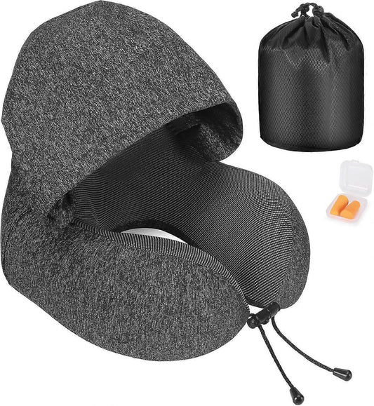 Memory Foam Hooded Travel Neck Pillow Comfortable Travel Pillow with Hood V1263-JX-3728