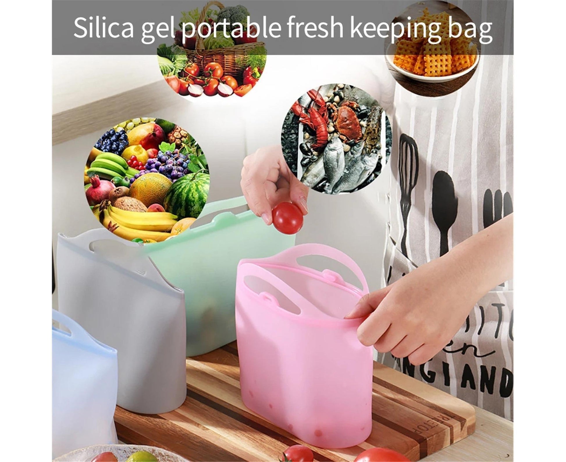 Reusable Eco-friendly Silicone Fridge Food Organizer Sealing Storage Pouch Bag-Pink 1500ML V1263-JX-373