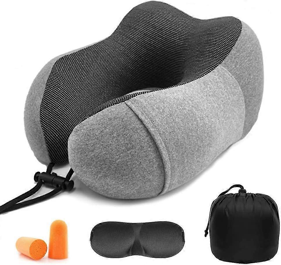 Comfy Memory Foam Travel Pillow for Airplane Car - Gray V1263-JX-3730