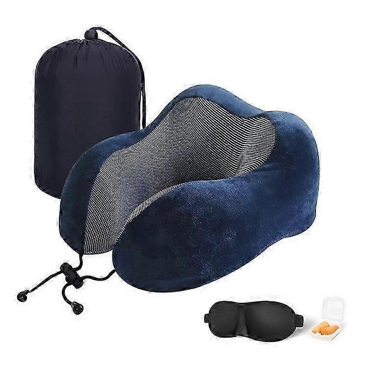 Comfy Memory Foam Travel Pillow for Airplane Car - Blue V1263-JX-3732