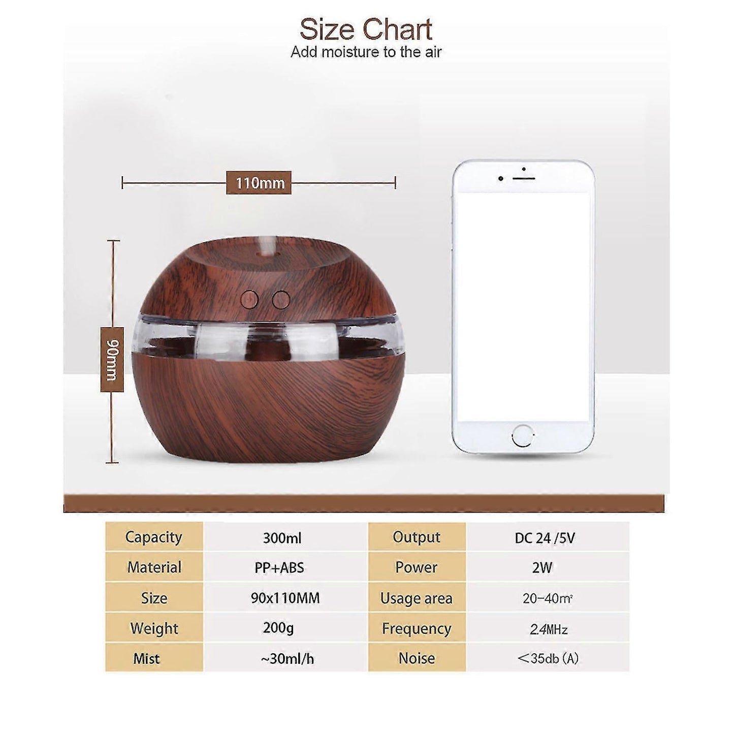 Wood Grain USB Humidifier, Round Aroma Diffuser, Mini Cool Mist Maker V1263-JX-3746