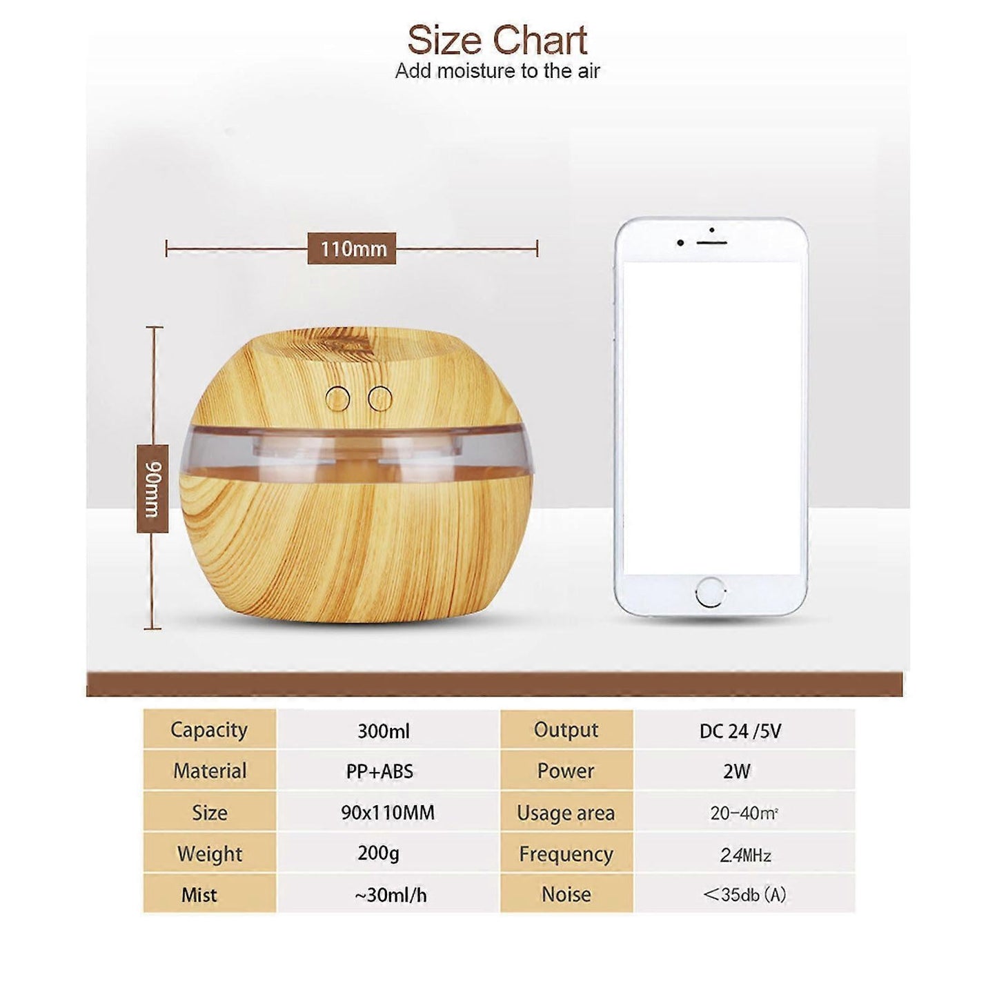 Wood Grain USB Humidifier, Round Aroma Diffuser, Mini Cool Mist Maker V1263-JX-3748