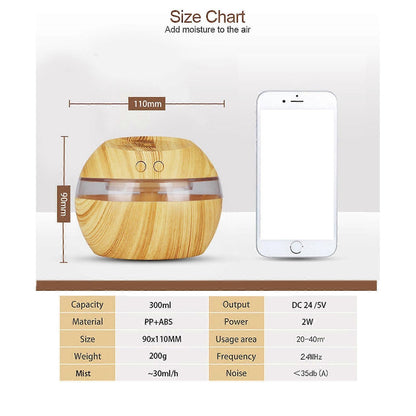 Wood Grain USB Humidifier, Round Aroma Diffuser, Mini Cool Mist Maker V1263-JX-3748
