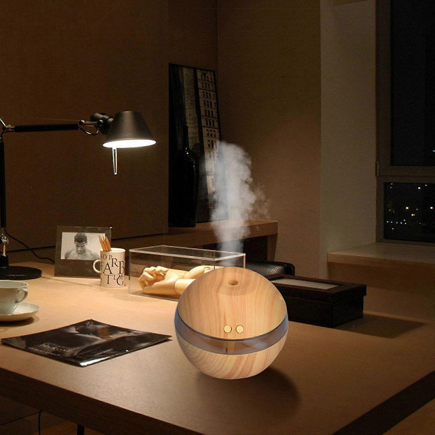 Wood Grain USB Humidifier, Round Aroma Diffuser, Mini Cool Mist Maker V1263-JX-3748