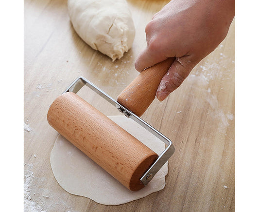 Rolling Pin Non-stick Wheel Design Wood Kitchen Rolling Pin for Dough Rolling-Wood Color V1263-JX-376