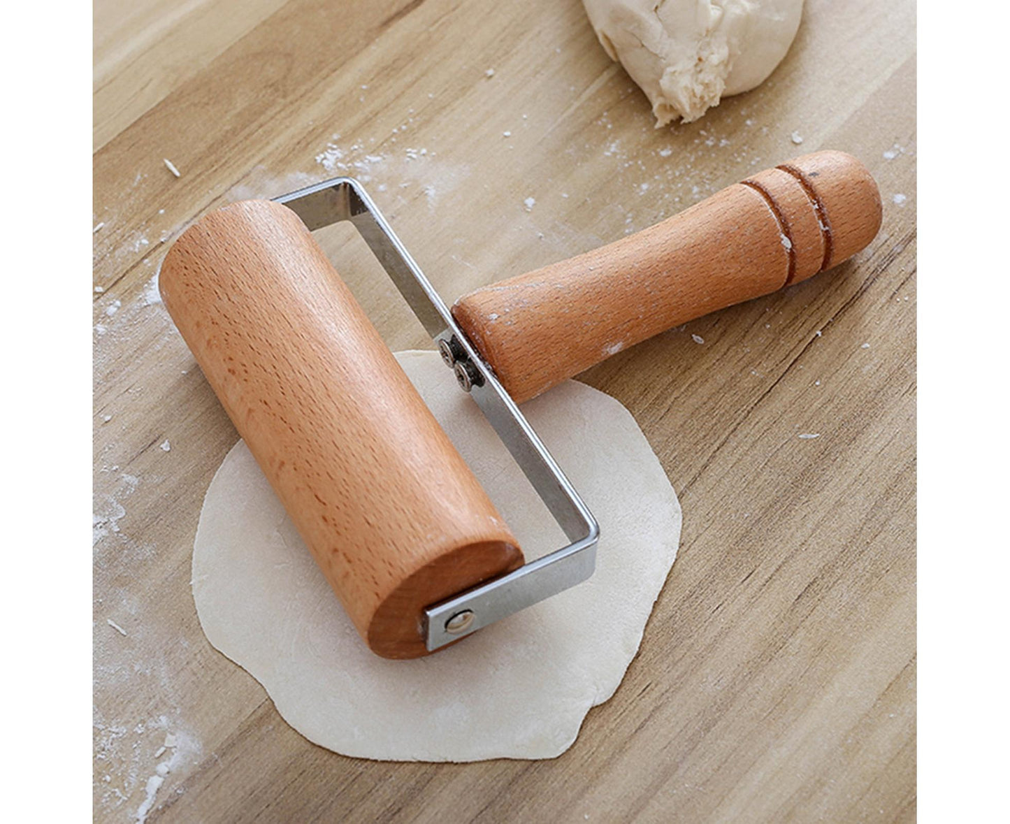 Rolling Pin Non-stick Wheel Design Wood Kitchen Rolling Pin for Dough Rolling-Wood Color V1263-JX-376
