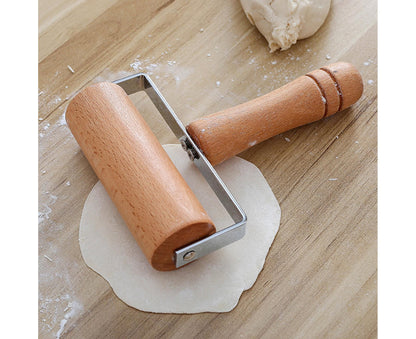 Rolling Pin Non-stick Wheel Design Wood Kitchen Rolling Pin for Dough Rolling-Wood Color V1263-JX-376
