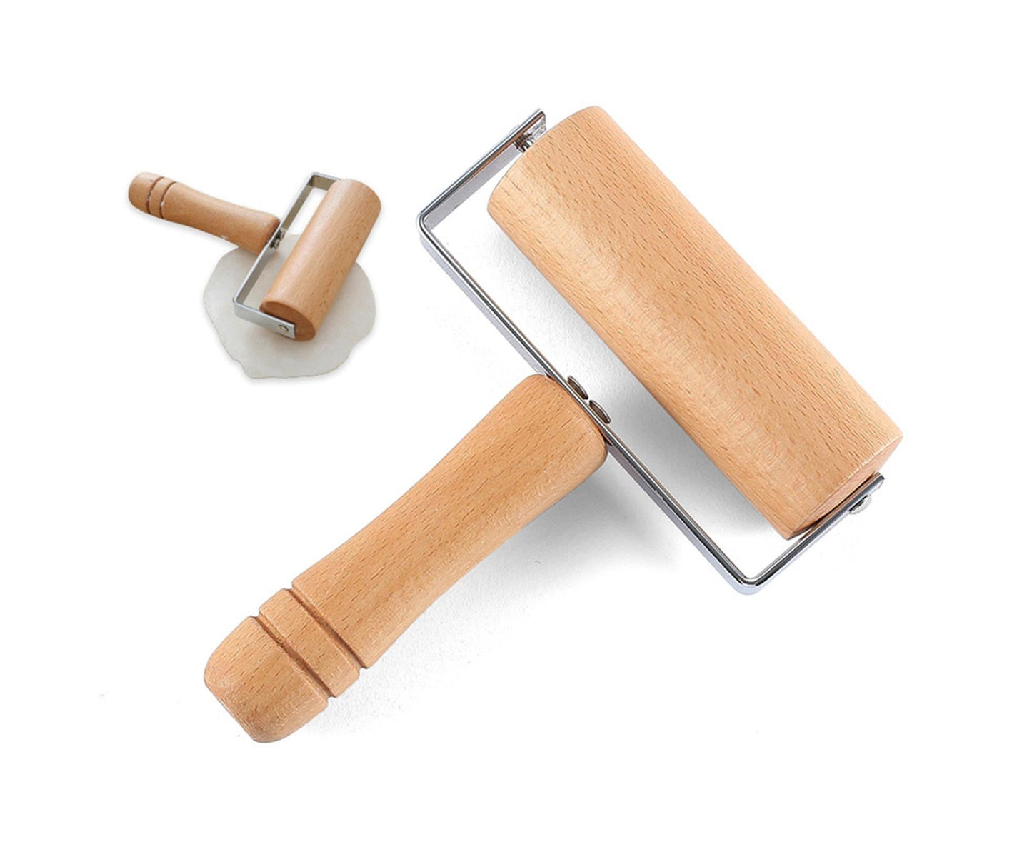Rolling Pin Non-stick Wheel Design Wood Kitchen Rolling Pin for Dough Rolling-Wood Color V1263-JX-376