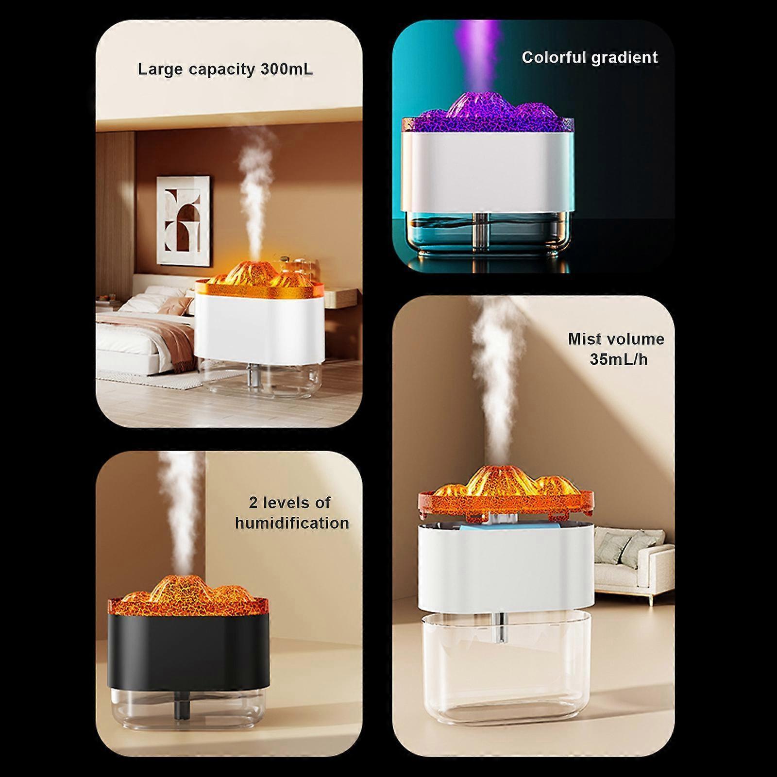 300ml Flame Effect Aromatherapy Humidifier with LED Light, Quiet USB Humidifier V1263-JX-3801