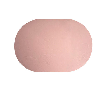 Table Mat Non-slip Wipeable Faux Leather Oval Shape Insulation Pad for Dining Room-Pink V1263-JX-383