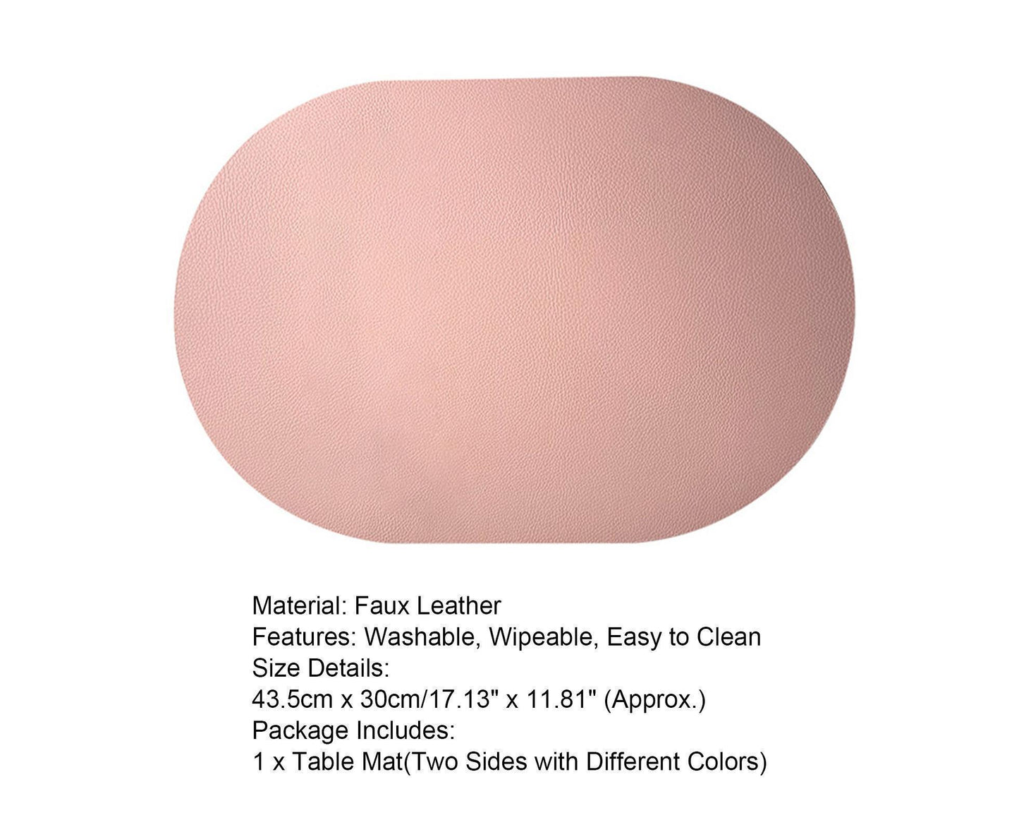 Table Mat Non-slip Wipeable Faux Leather Oval Shape Insulation Pad for Dining Room-Pink V1263-JX-383