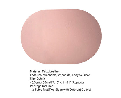 Table Mat Non-slip Wipeable Faux Leather Oval Shape Insulation Pad for Dining Room-Pink V1263-JX-383