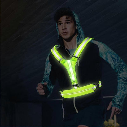 USB LED Running Vest with Belt Bag, Reflective Gear for Runners, Biking, Night Sports V1263-JX-3830