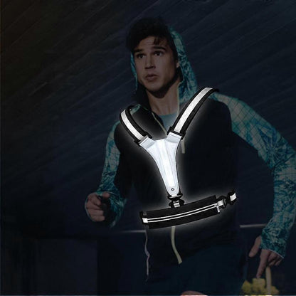 USB LED Running Vest with Belt Bag, Reflective Gear for Runners, Biking, Night Sports V1263-JX-3830