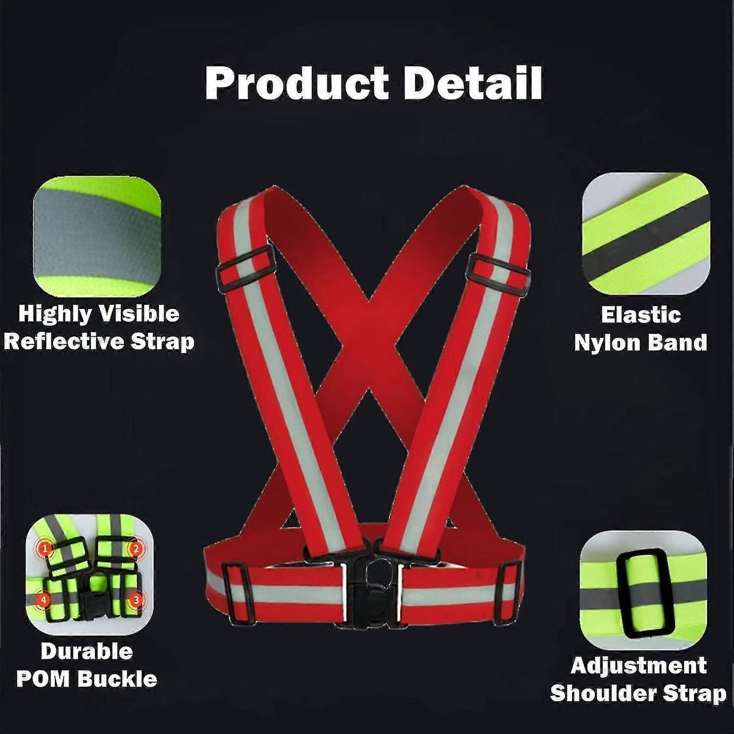 2 Pack Reflective Vest Straps, Adjustable Running Gear for Men & Women, Red V1263-JX-3842