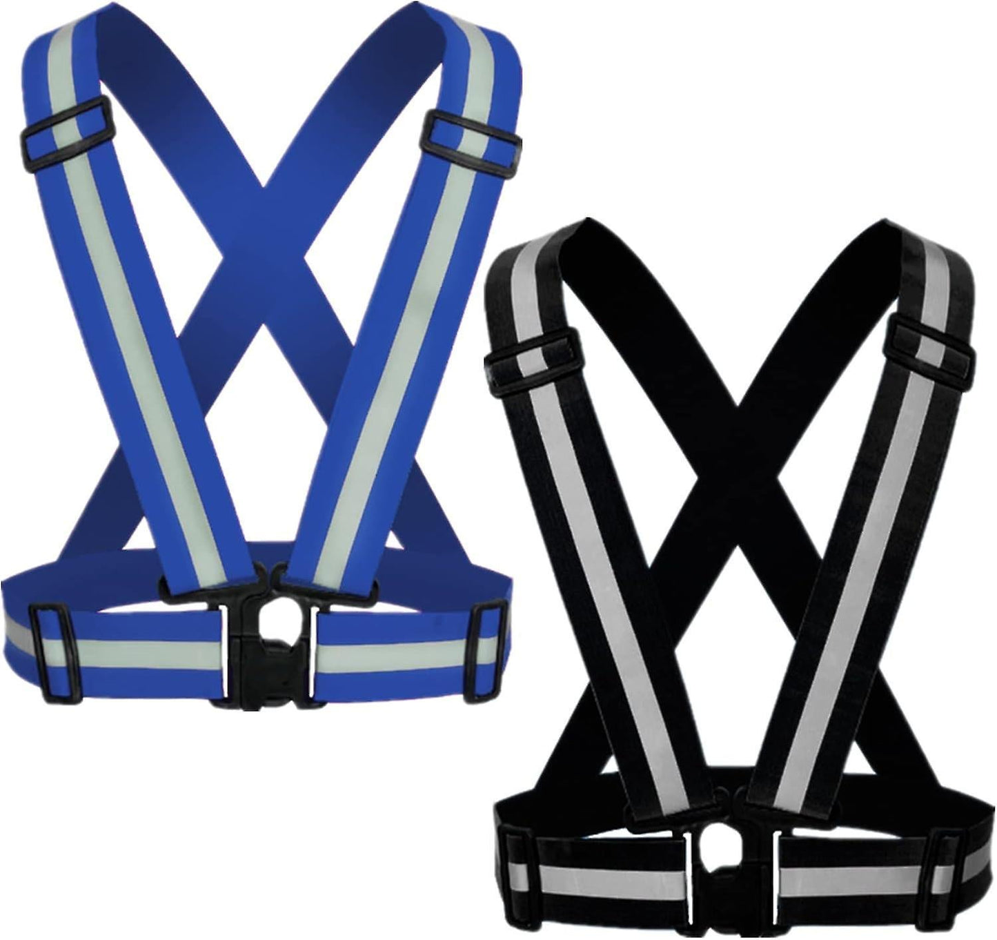 2 Pack Reflective Strap Vest Gear, High Visibility Adjustable Running Gear for Night, Blue+Black V1263-JX-3846