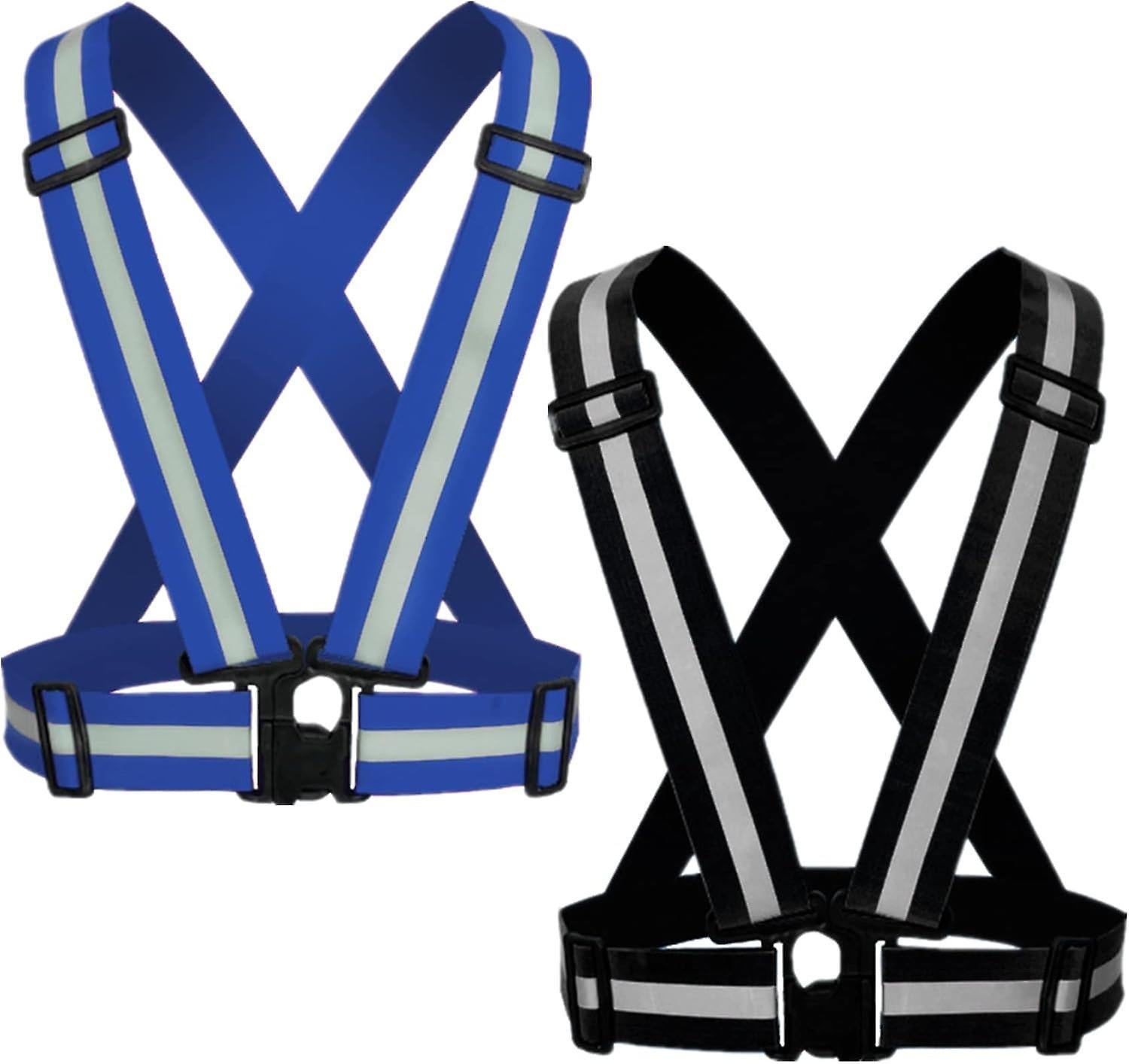 2 Pack Reflective Strap Vest Gear, High Visibility Adjustable Running Gear for Night, Blue+Black V1263-JX-3846