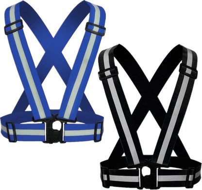 2 Pack Reflective Strap Vest Gear, High Visibility Adjustable Running Gear for Night, Blue+Black V1263-JX-3846