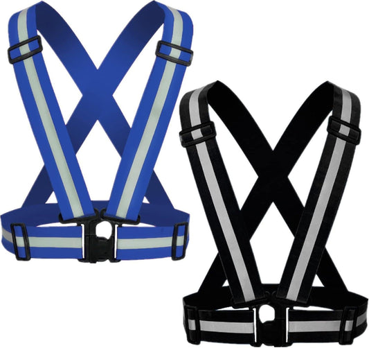 2 Pack Reflective Strap Vest Gear, High Visibility Adjustable Running Gear for Night, Blue+Black V1263-JX-3846
