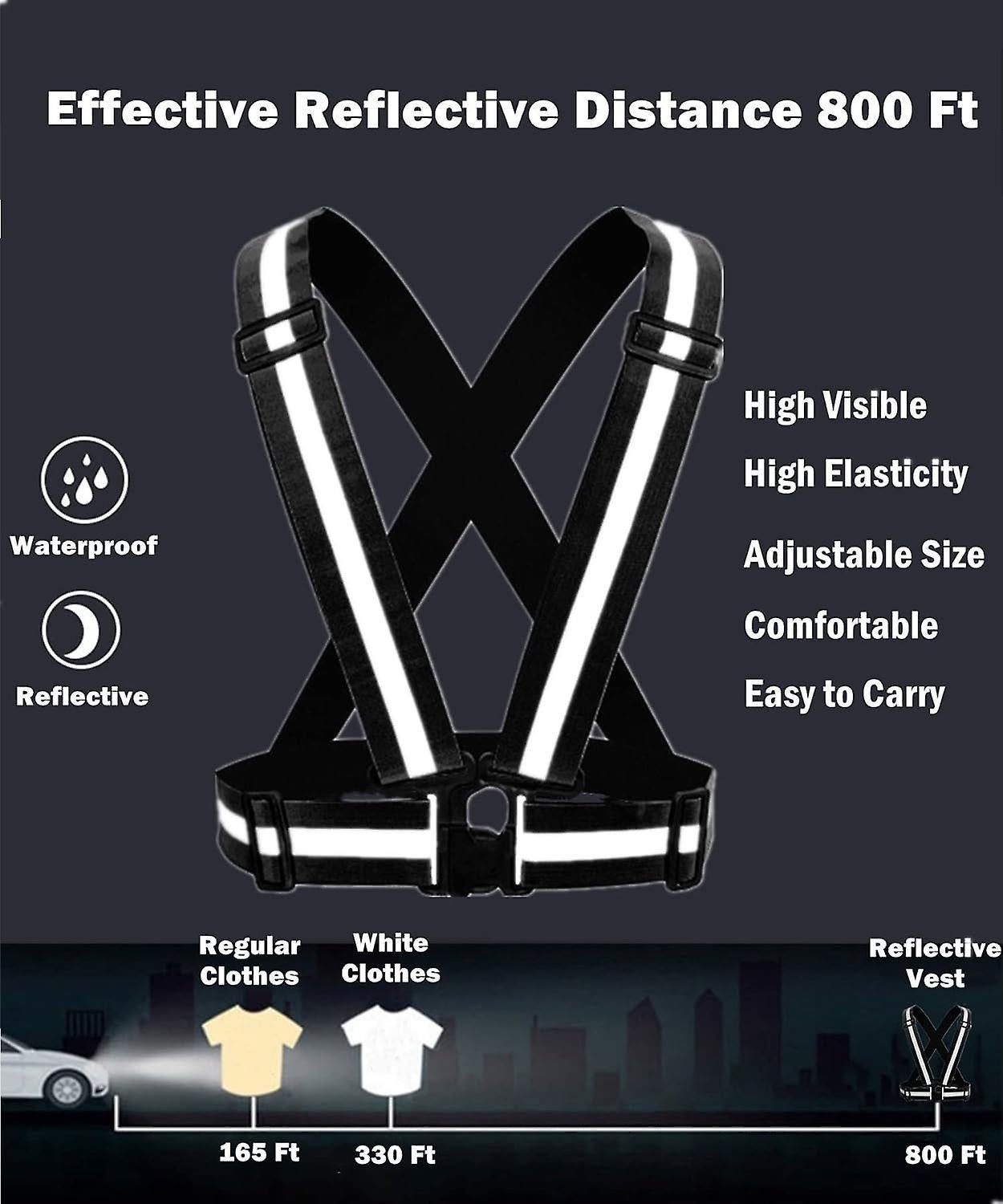 2 Pack Reflective Strap Vest Gear, High Visibility Adjustable Running Gear for Night, Blue+Black V1263-JX-3846