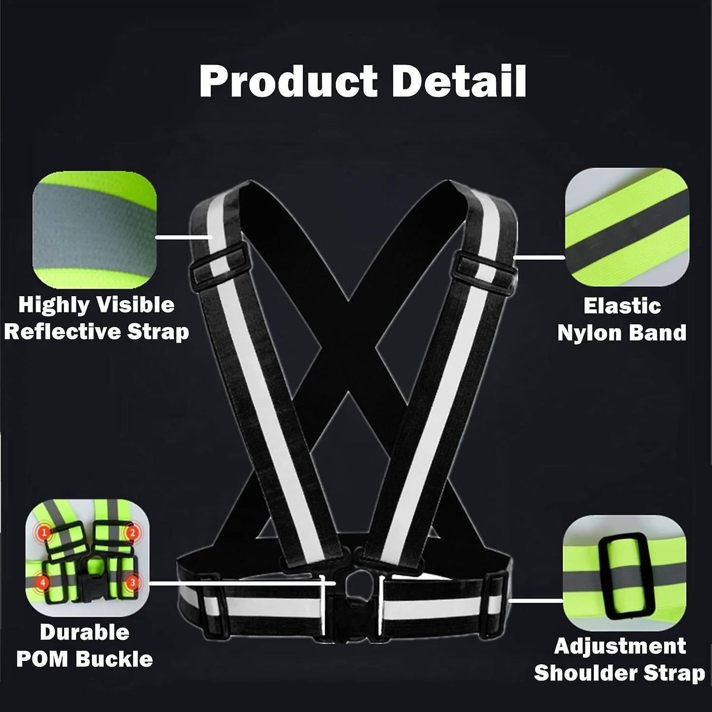 2 Pack Reflective Strap Vest Gear, High Visibility Adjustable Running Gear for Night, Blue+Black V1263-JX-3846