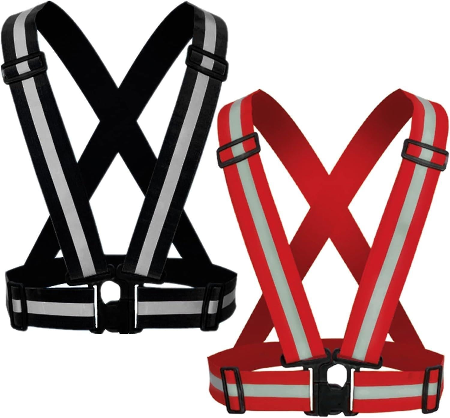 2 Pack Reflective Strap Vest Gear, High Visibility Adjustable Running Gear for Night, Red+Black V1263-JX-3847