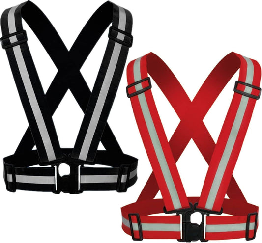 2 Pack Reflective Strap Vest Gear, High Visibility Adjustable Running Gear for Night, Red+Black V1263-JX-3847