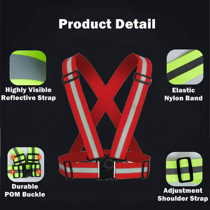 2 Pack Reflective Strap Vest Gear, High Visibility Adjustable Running Gear for Night, Red+Black V1263-JX-3847
