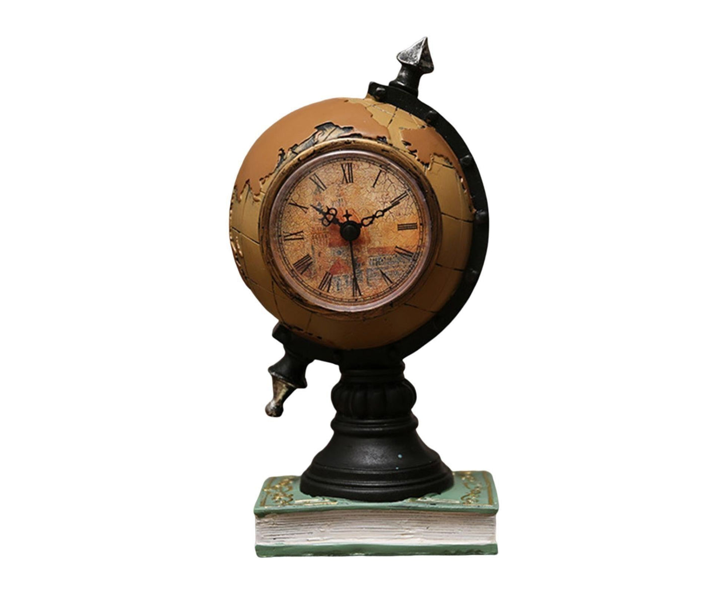 Desk Clock Multi-functional Save Change Personality Retro Resin Globe Shape Piggy Bank Ornament for Bedroom - V1263-JX-386